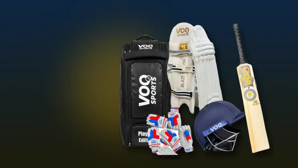 VOO Sports cricket bat and gear